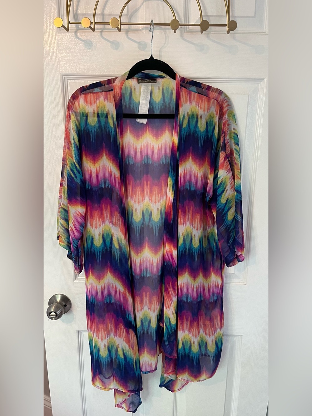 Tommy Bahama Multicolor Watercolor Ikat Open-Front Kimono - Navy, Pink, Teal